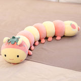Pastel Fruit Caterpillar Long Pillow Plush Pink and Yellow