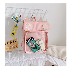 Transparent Window Backpack Bag Rucksack Cat Paws Kawaii Japanese - LoveJojo