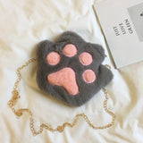 Cute Bear Paw Girls Chain Zipper Shoulder Bag Lovely Children's Soft Plush Coin Purse Baby Boys Accessories Small Crossbody Bags