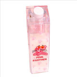 Leakproof Transparent Milk Carton Water Bottle 500ML Pink Panther