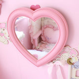 Pink Love Heart-Shaped Cosmetic Mirror Makeup Wall Hanging Mirror